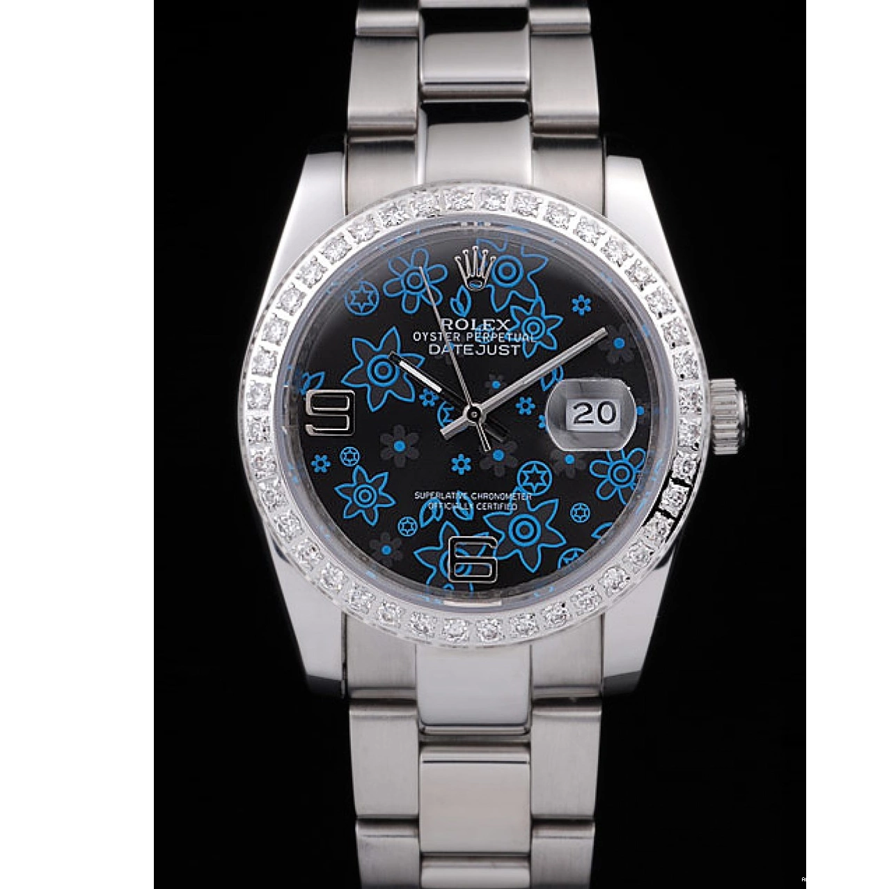 Aaa replica watch Datejust Plated Dark Diamond Rolex Polished Dial Flowers Stainless Blue Steel 0714